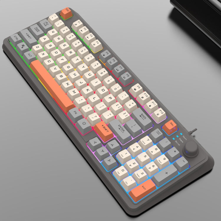 XUNFOX K82 Tastiera da gioco cablata USB a tre colori a 94 tasti con illuminazione nera XUNFOX K82 Tastiera da gioco cablata USB a tre colori a 94 tasti con illuminazione nera